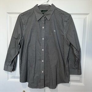 Lauren Ralph Lauren Non-Iron Gingham Button Down Shirt Black White Size L